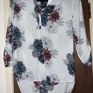 Daniel Rainn Cream Blouse with 3/4 Sleeves and Mandarin Collar